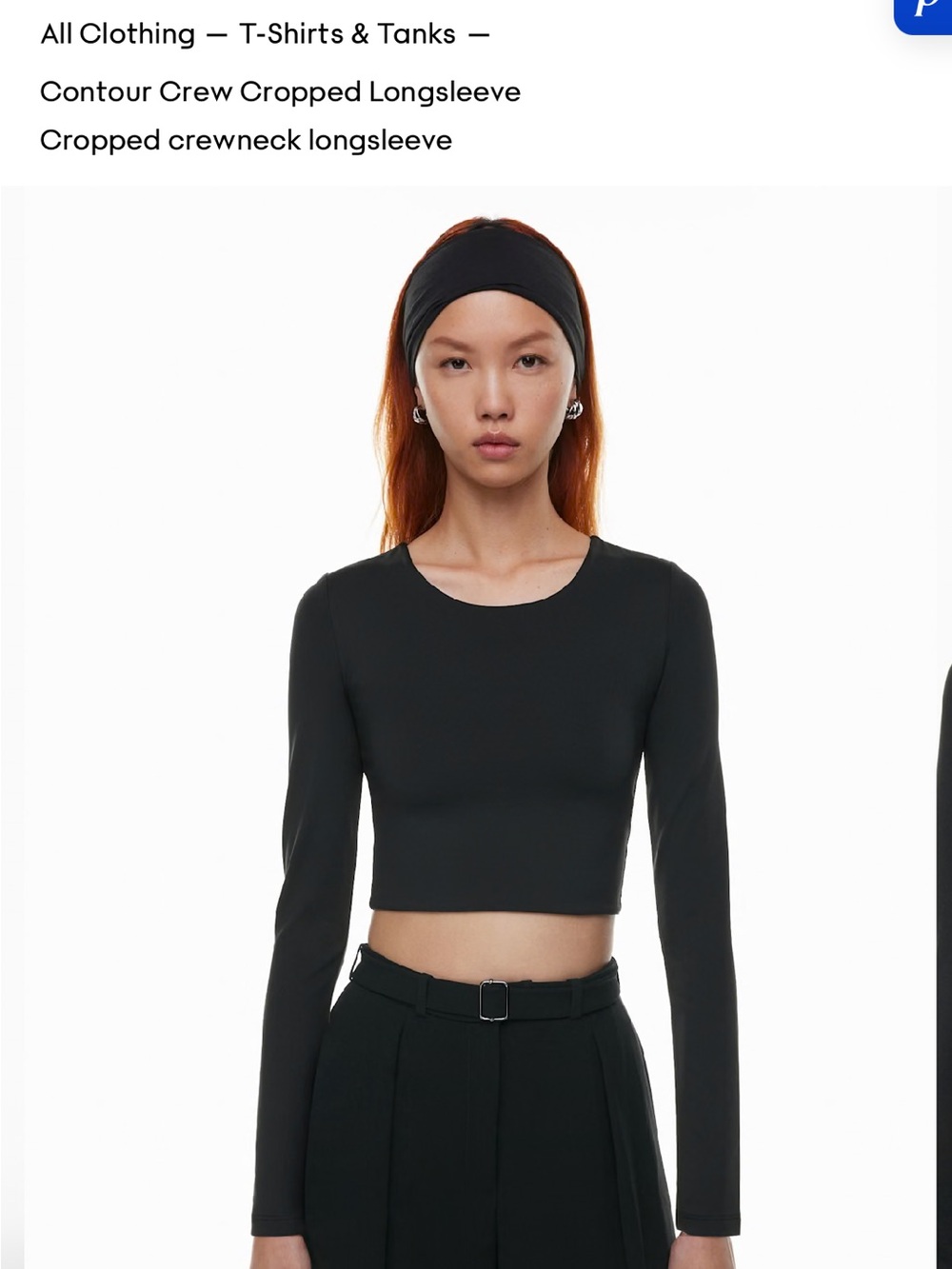 Aritzia Babaton Black Cropped Contour Crew Longsleeve